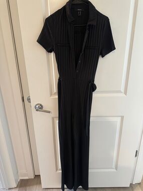 Forever 21 Black Ribbed Short-Sleeve Jumpsuit